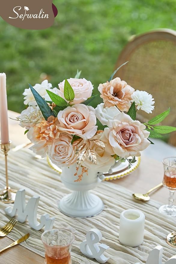 Serwalin Artificial Flowers Boho Champagne Flowers Fake Wedding Flowers Cake Flowers for DIY Wedding Bouquets Bridal Shower Centerpieces Floral Arrangements Party Decor