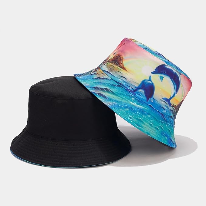 Quanhaigou Bucket Hat for Men Women,Packable Reversible Printed Sun Hats,Fisherman Outdoor Summer Travel Hiking Beach Caps