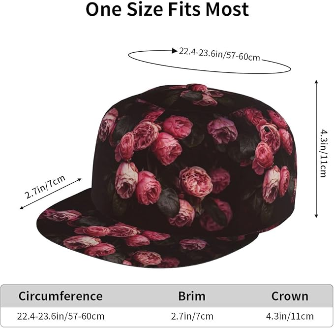 ASYG Rose Baseball Cap Women Hat Fashion Flat Bill Brim Flowers Adjustable Hats Cute Cap