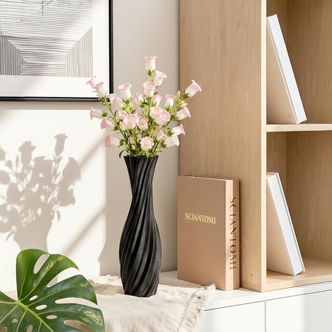 Black Ceramic Decorative Vase, Nordic Modern Irregular Shape Flower Vase for Home Decor, Simple Artistic Centerpiece for Dining Table or Coffee Table