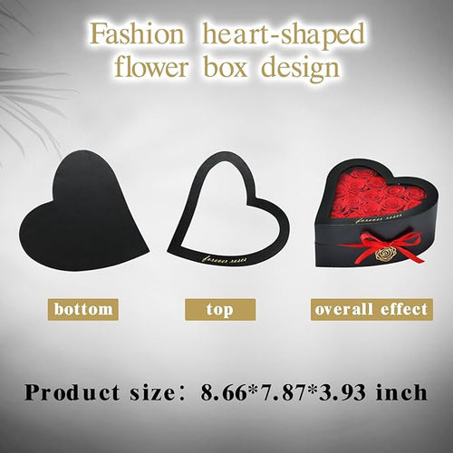 16 Forever Flowers in Heart Shaped Box - Preserved Roses Romantic Gifts for Her, Valentine’s Day, Anniversary, Wedding (Red)