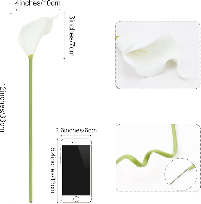 SITUMEIZI 24 PCS White Fake Flowers Artificial Calla Lily Silk Flowers Real Touch for Mother's Day Easter Home Kitchen Decor Wedding Bouquet Office Spring Decoration(Pure White)