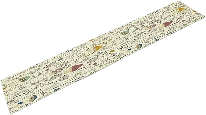 Mushroom Table Runner,Colorful Wild Plants and Fungus Botanical Plants Pattern Print Burlap for Hotel Indoors Outdoor Dining Room Kitchen Holiday Party, 13x70in