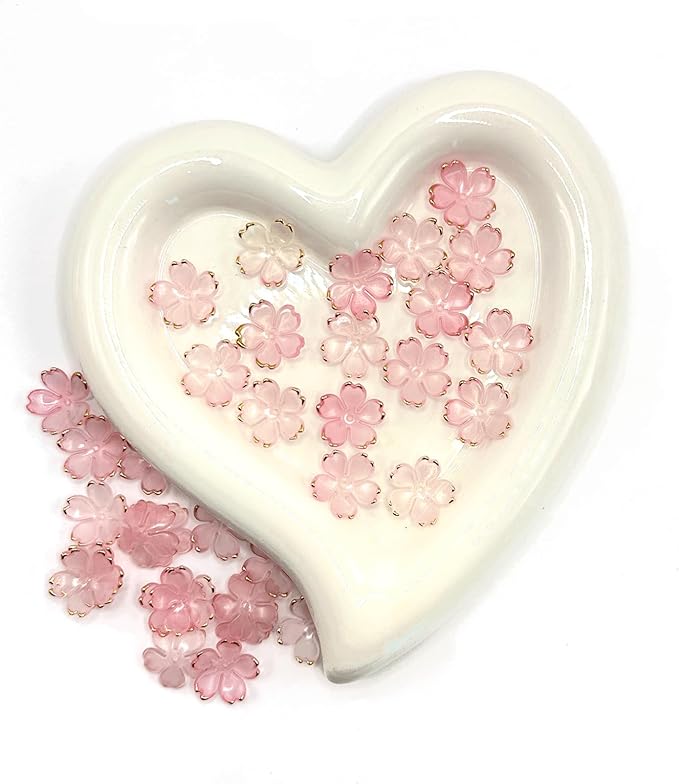 100PCS Cherry Blossom Acrylic Beads, Gold-Plated Flowers Beads for Jewelry Making, Pink Floral Spacer Bead for Keychains Earrings Bracelets Necklaces Lanyard DIY Handicrafts
