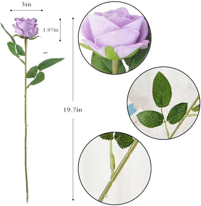 Jasion 12PCS Artificial Roses Realistic Velvet Silk Flowers Long Stem Faux Flowers Bouquet for Wedding Home Party Table Centerpieces Decorations (Light Purple)