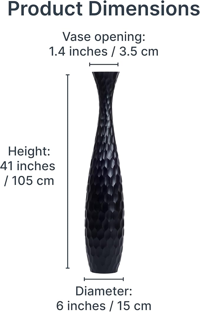 Leewadee Large Black Home Decor Floor Vase - Wooden 41 inch Tall Farmhouse Decor Flower Holder for Fake Plant and Pampas Grass