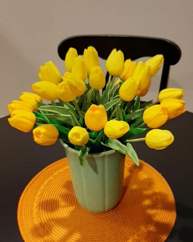 Beferr Tulips Artificial Flowers 18Pcs Faux Tulip Real Touch Tulip Fake Flowers Bouquets Arrangements for Mothers Day Spring Easter Home Wedding Table Decor Yellow