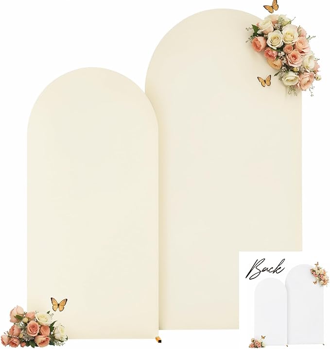 Beige White Arch Backdrop Cover Set of 2 Birthday Party Arch Covers 7.2 and 6ft Spandex Wedding Arch Covers Stretchy Backdrop Bridal Baby Shower Biege White Arch Stand Cover