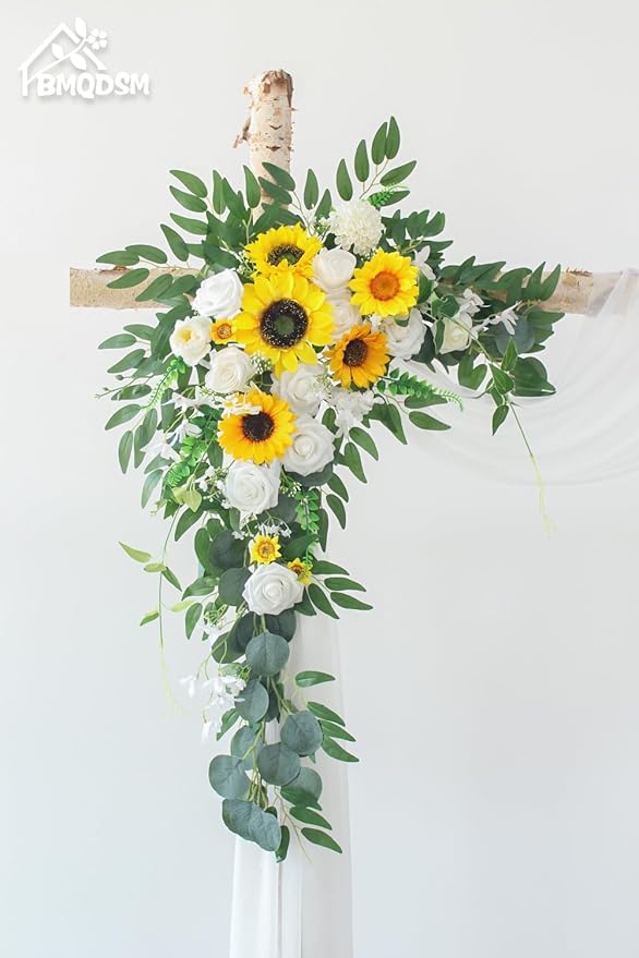 Artificial Flowers Wedding Arch Decor Arch Flowers (Set of 2) for Wedding Welcome Sign and Backdrop Decoration (New Sunflower)