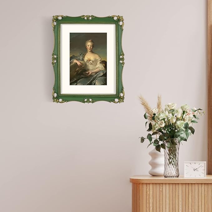 SIMON'S SHOP 11x14 Picture Frame in Moss Green with Gold Accents, Vintage Picture Frames 11x14 with Mat for 8x10 Image, Gallery Wall and Tabletop Display Poster Frame