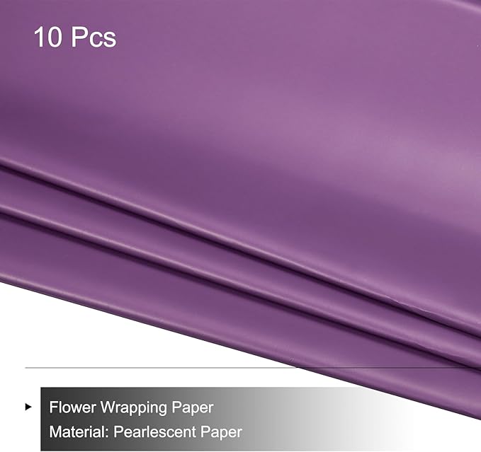 MECCANIXITY Pearlescent Film Flower Wrapping Paper 22.8x22.8 Inch Waterproof for DIY Crafts, Gift/Gift Box Packaging Dark Purple 10 Pcs