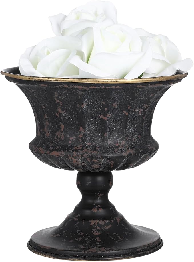 Vintage Metal Urn Planter, Farmhouse Bucket Flower Pots for Indoor Outdoor Plants, Tall Urn Planter, Garden Pillar Flowerpot, Desktop Ornament