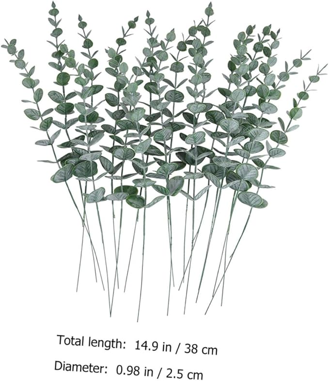 DOITOOL 24pcs Simulated Eucalyptus Leaf Bundle Fake Plant Ornament for DIY Floral Arrangement Realistic Greenery Decoration for Home Office Wedding Centerpieces