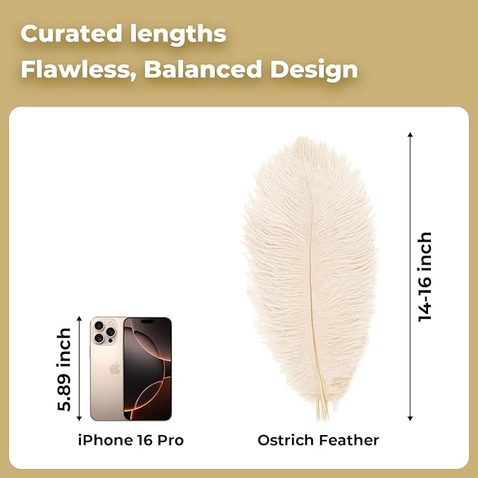 Piokio 10 pcs Natural Champagne Ostrich Feathers 14-16 inch(35-40 cm) Bulk for Wedding Party Decoration Gatsby Decorations