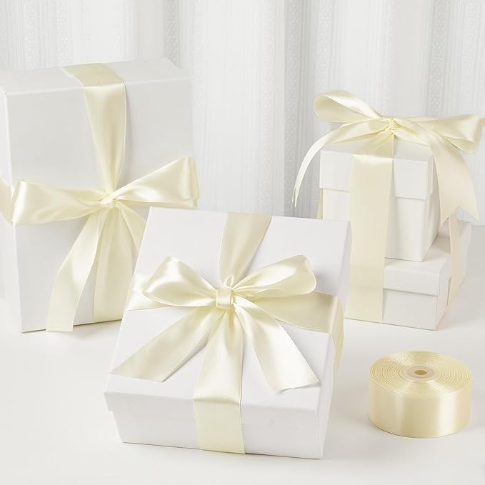1-1/2 Inch Wide Ivory Satin Ribbon, 50 Yards Solid Polyester Fabric Ribbon for Roses Making, Gift Wrapping, Christmas, Wedding Decorations, Crafts, Bows