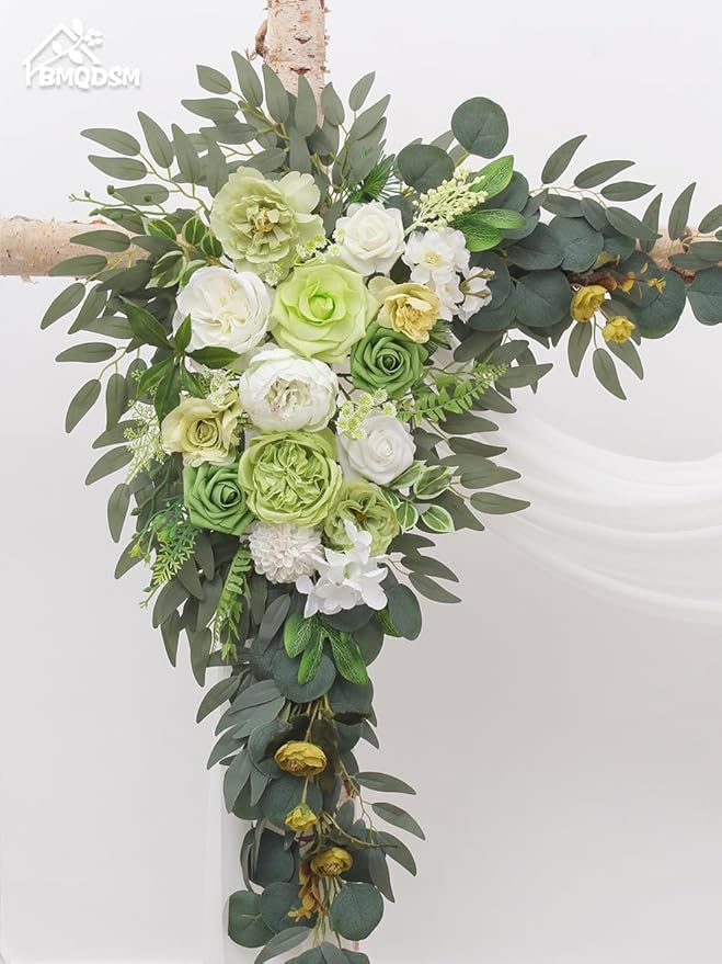 Artificial Flowers Wedding Arch Decor Arch Flowers (Set of 2) for Wedding Welcome Sign and Backdrop Decoration (Green)