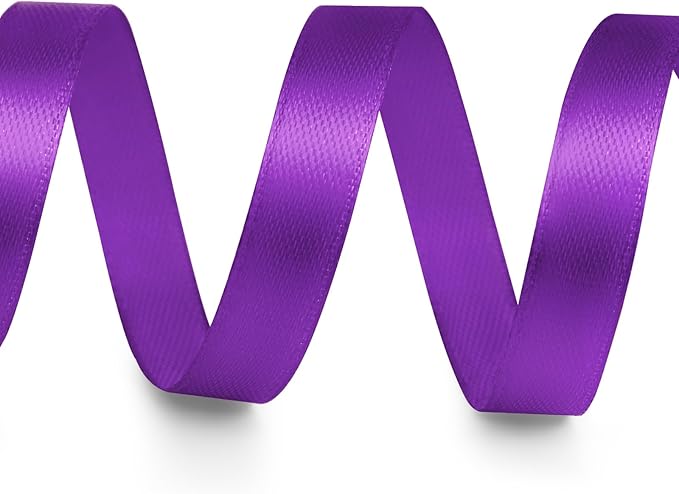 3/8" x 25 Yards Satin Ribbon, Purple Silk Ribbon Ideal for Gift Wrapping, Floral Bouquets, Crafts, Wedding Party Decorations, Christmas and Sewing Projects