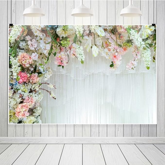 Leowefowa Floral Wall Backdrops for Photoshoot 8x6.5ft Vinyl Romantic Rose Flower Curtain Photography Background for Proposal Engagement Banner Bridal Shower Party Wedding Decor Studio Props
