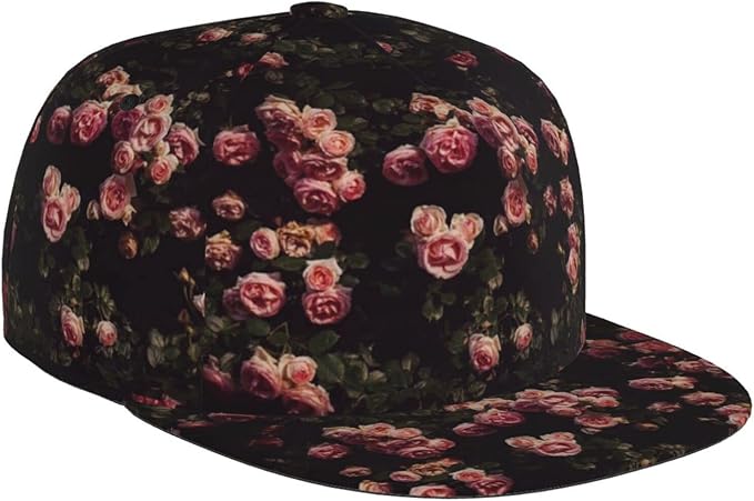 ASYG Rose Baseball Cap Women Hat Fashion Flat Bill Brim Flowers Adjustable Hats Cute Cap