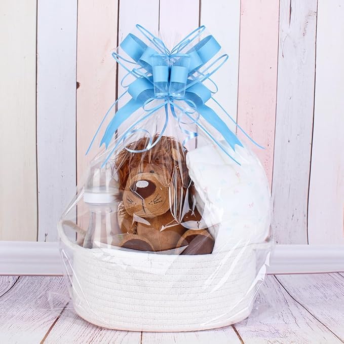 WEWILUCK Gift Wrap Bows Big, Blue Bow for Gift Baskets, Flower Bouquet, Paper, Pull Bows for Gift Wrapping, Gift Bag, Box, Baby Showers(8 inches, 10PCS)