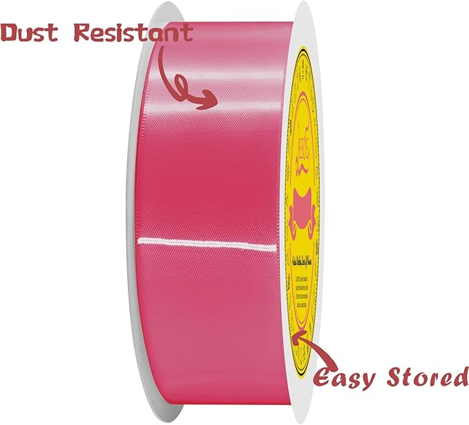Hot Pink Satin Ribbon 1-1/2 inch X 50 Yards Polyester Ribbon for Gift Wrapping Very Suitable for Weddings Party Hair Bow Invitation Decorations and More