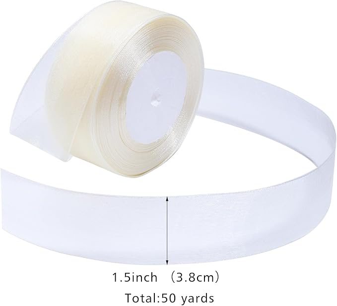 Ivory Ribbon for Gift Wrapping 1-1/2 inch Sheer Organza Ribbon for Flower Bouquet Tulle Chiffon Ribbons for Wedding Invitations Christmas Decorations Crafts 50 Yards