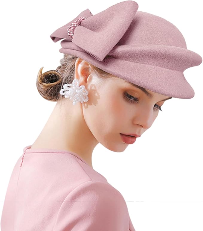 ORIDOOR Women Vintage 100% Wool Felt Flowers Bucket Cloche Bowler Hat Church Wedding Beret Hat