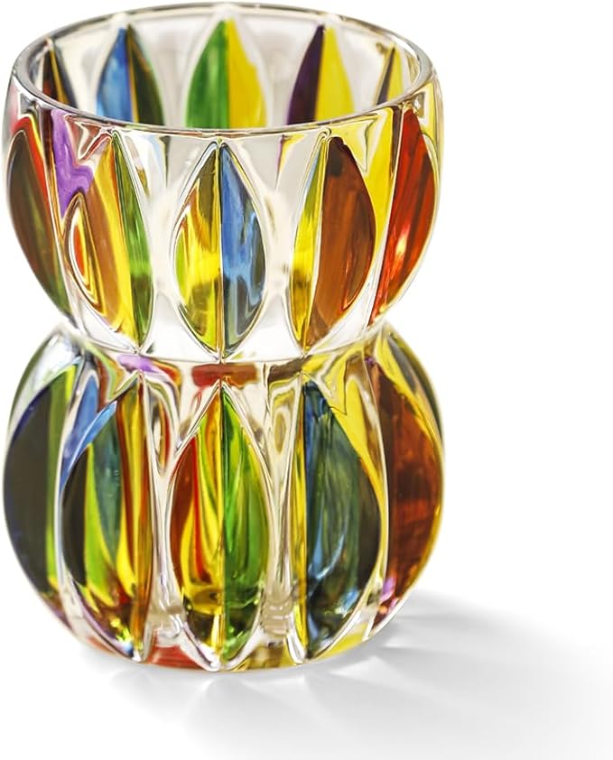 Hand Painted Colorful Crystal Glass Vase 6.9 inch Tall.