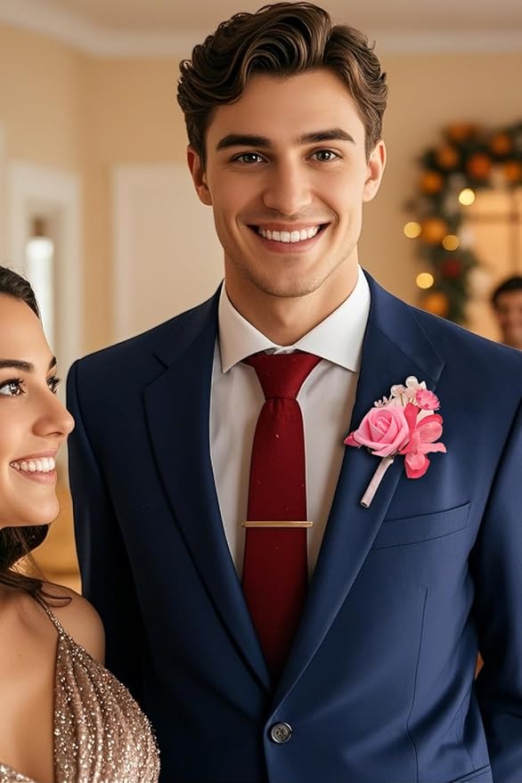 TINGE TIME Boutonniere for Men Wedding,Groom and Best Man Boutonniere for Wedding Ceremony Anniversary, Formal Dinner Party and Rustic Spring Wedding Marriage (10, HotPink)