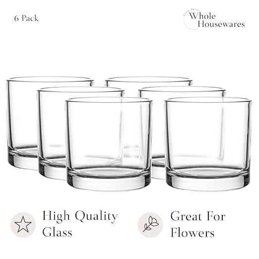 WHOLE HOUSEWARES | 4"X4" Glass Cylinder Vase | Candle Holder | Decorative Centerpiece Arrangement for Wedding Party Event Home Office Decor | Set of 6
