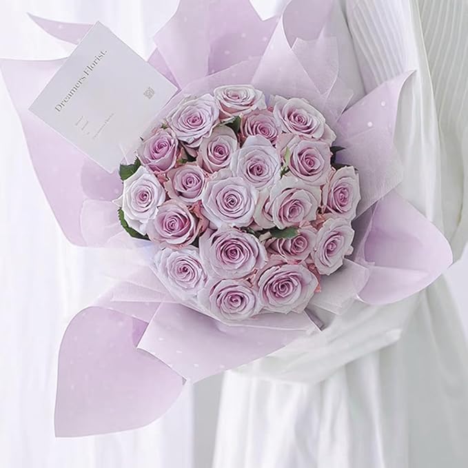 WRAPAHOLIC 20 Sheets Flower Wrapping Paper - 22.4 x 22.4 inch Purple and White Polka Dots Water-Resistant Floral Bouquet Wrapping Paper, Florist Supplies Packaging for Wedding Birthday Gift DIY
