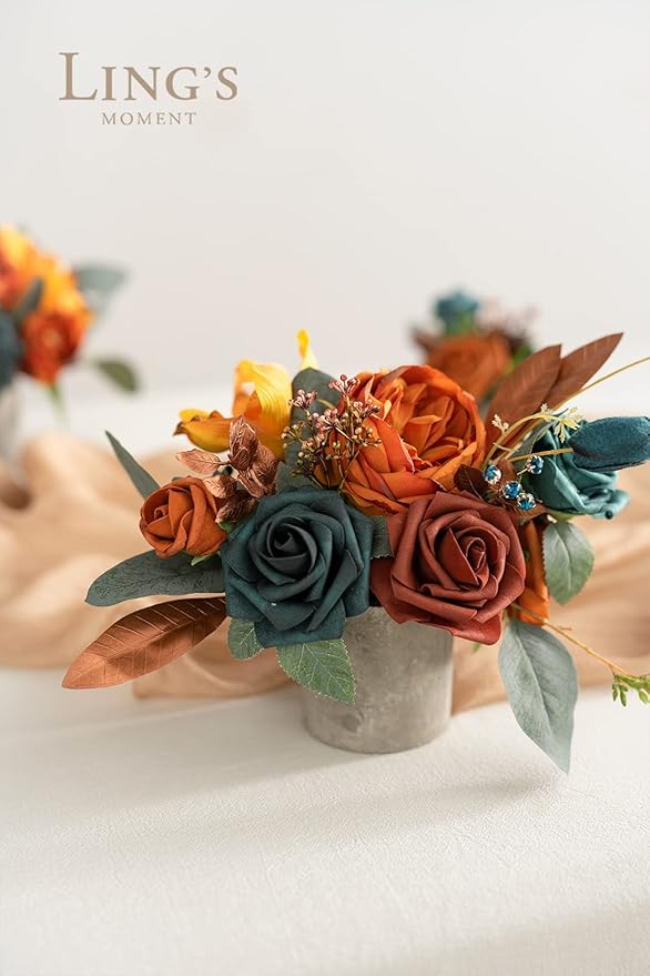 Ling’s Moment Artificial Flowers 25Pcs Peacock Green Roses Decor w/Stems,3" Real Touch DIY Foam Floral for Wedding Bouquet/Centerpieces, Outdoors Party Backdrop, Room/Table, and Garden/Pot Decorations