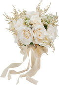 Meldel 8.66 Inch Wedding Bouquets for Birde Bridesmiads, Bridal Bouquet for Birde Wedding, White Champagne Artificial Roses Flowers Wedding Decoration