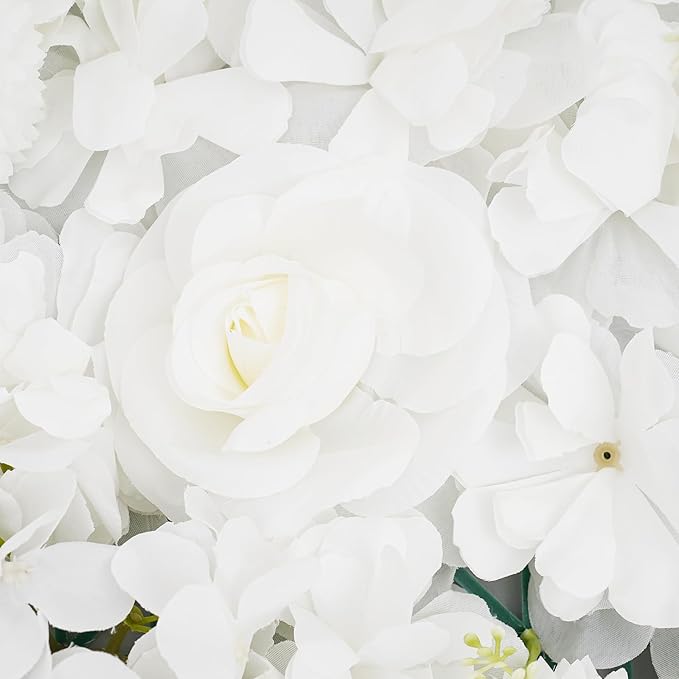 16Pcs Artificial Flower Wall Panel 3D Floral Backdrop Walls13.7 X 13.7" White Flower Wall Decor Panel Flower Backdrop for Party Home Background Decor