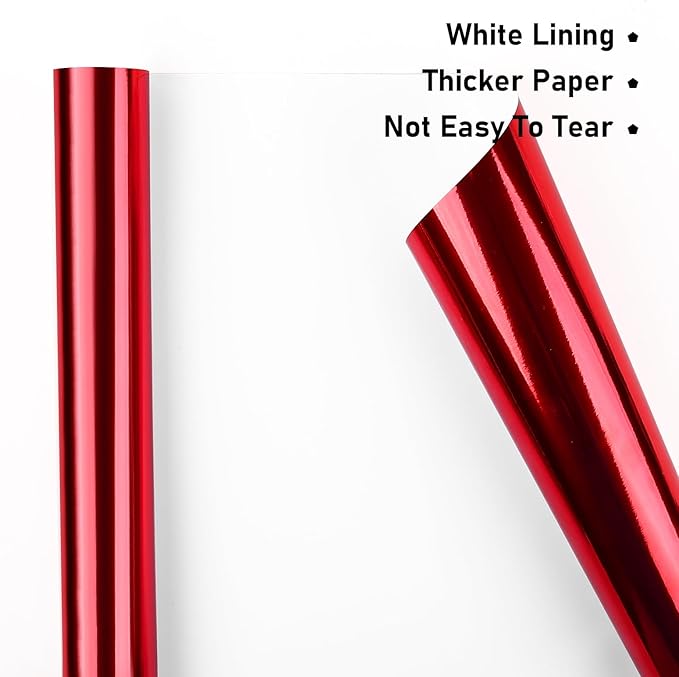 NESCCI Red Metallic Wrapping Paper, Solid Color Paper,Gift Wrapping Paper,Perfect for Wedding,Valentine's Day,Birthday, Christmas,Baby Shower,DIY Bouquet (17.5 Inches X 32.8 Feet)