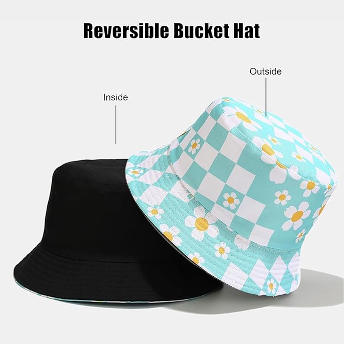 Bucket Hat for Women Men, Cotton Reversible Double Side Wear Sun Hats Beach Fisherman Hat