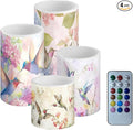 Vintage Flower Hummingbird Flameless Candles Battery Powered LED Pillar Candles Tealights with Remote Timer Color Changing Control for Home Decor Set of 4