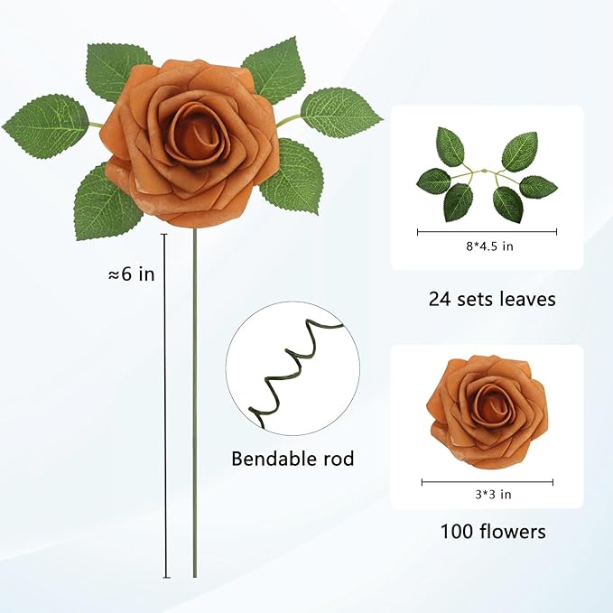 JOYLEX 100Pcs Gold Sparrow Artificial Flowers Realistic Roses, Real Looking Fake Roses with Stem for DIY Wedding Bouquets Centerpieces Party Home Romantic Decorations (Gold Sparrow, 100pcs)