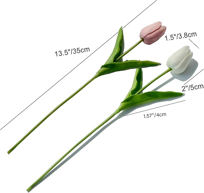 Mandy's Artificial Tulips 20 Stems White and Light Pink PU Faux Flowers for Thanksgiving and Christmas Decorations Wedding Home Decor 13.5 Inch