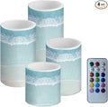 Flameless Flickering Candles with Remote Set of 2, Beach Light Blue, Color Changing Battery Operated LED Candles with Timer for Home Indoor Coastal Decoration