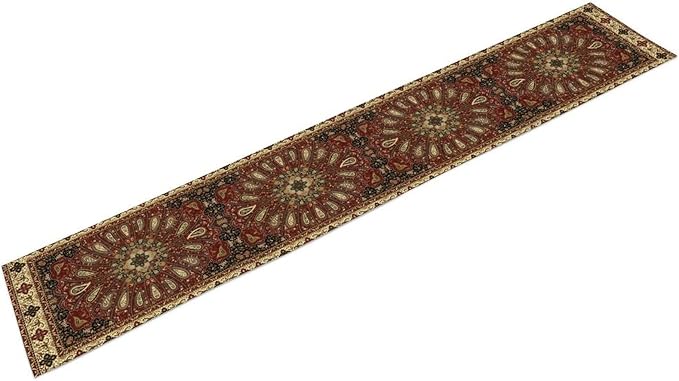 Boho Paisley Table Runner, Classic Traditional Red Gold Mandala Vintage Farmhouse Decor Table Runner for Kitchen Dining Festive Holiday Party Wedding Gathrting, 13x60 Inch