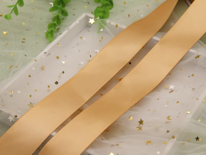 Champagne Double Faced Satin Ribbon 1-1/2 inch 50 Yards Flower Boutique Gift Wrapping 1.5inch Fabric Silk Bow Ribbon for Valentine's Day,DIY Crafts Hair Headband-Sewing-Wedding Decorations