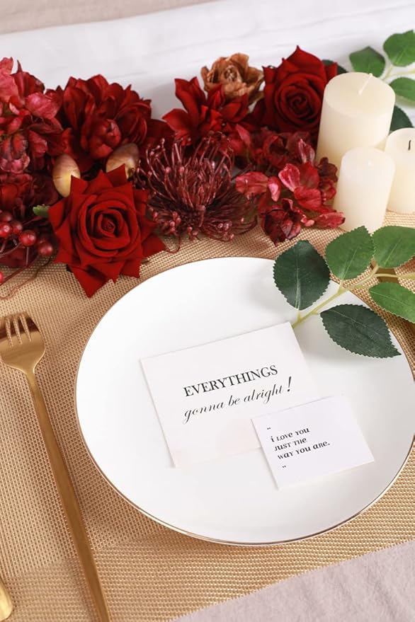 Floweroyal Artificial Flowers Combo Burgundy Flowers Mix Silk Flowers Dahlia Roses with Stems for DIY Wedding Bridal Bouquets, Baby Shower, Floral Arrangement, Table Centerpieces, Home Decorations.