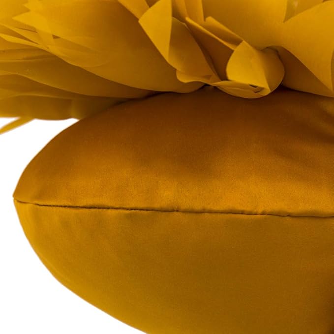 Mustard Yellow Flower Round Throw Pillow Handmade Cute Elegant 3D Sunflower Pillow Boho Farmhouse Decorative Accent Cushion with Insert for Bed Couch Car Living Room Bedroom Home Decor 12Inch