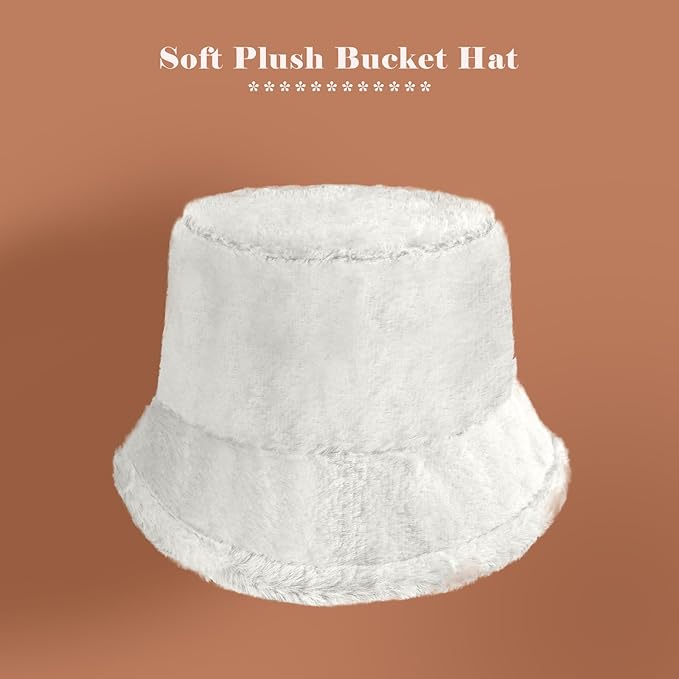 Winter Soft Faux Fur Plush Bucket Hat, Lovely Fisherman Cap, Fashion Outdoor Thick Warm Sun Cap for Women