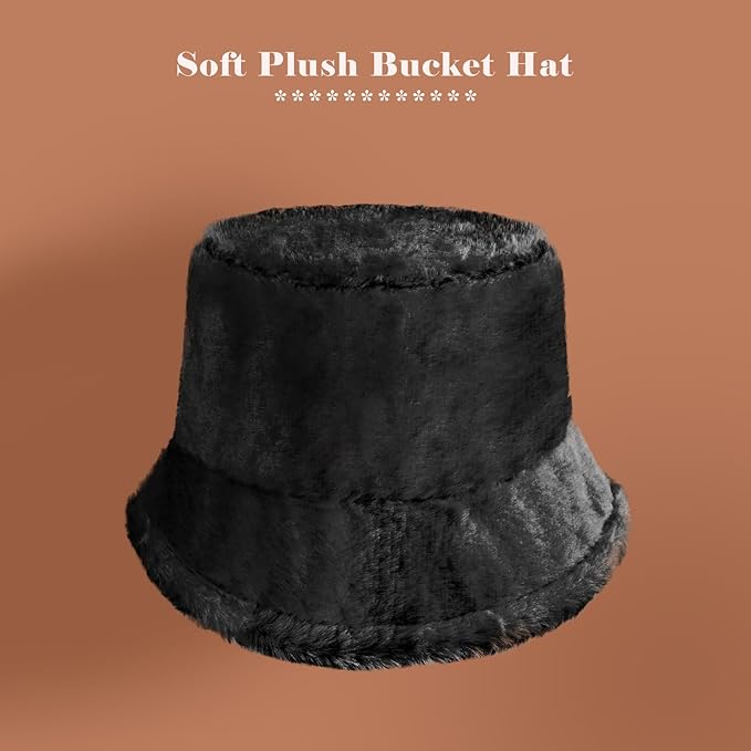 Winter Soft Faux Fur Plush Bucket Hat, Lovely Fisherman Cap, Fashion Outdoor Thick Warm Sun Cap for Women