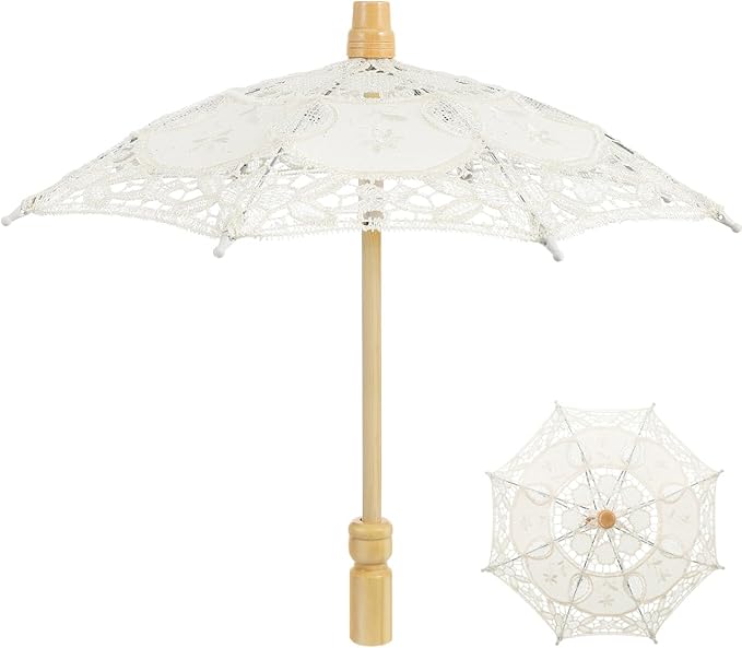Bride Lace Parasol Umbrella 9.8 Inch Embroidered Cotton Wedding Photography Prop and Decorative Accessory for Bridal Ceremonies