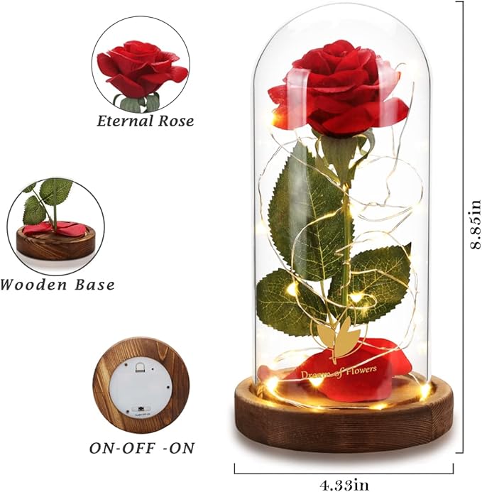 Women Gifts for Christmas Beauty and The Beast Rose,Red Rose in Glass Dome with Lights,Flowers for Delivery Prime,Romantic Flower Gifts for Women Mom Wife Girlfriend on Birthday, Anniversary, Wedding