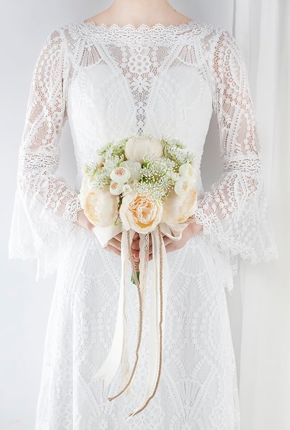 Champagne Wedding Bouquets for Bride Bridesmaids, Bridal Bouquet for Wedding Silk Artificial Flowers
