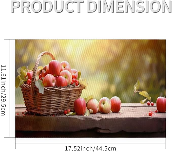 Apple Fall Fruit Basket Placemats Set of 1 PVC Vinyl Non Slip Table Mats Heat Resistant Place Mats Washable Wipeable Dining Table Mat for Kitchen Decor Party Indoor Outdoor Decorative Gift